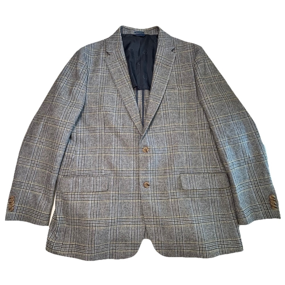 Biltmore Men's Plaid Sport Coat Blazer 48L Wool Blend‎ Gray Blue Check